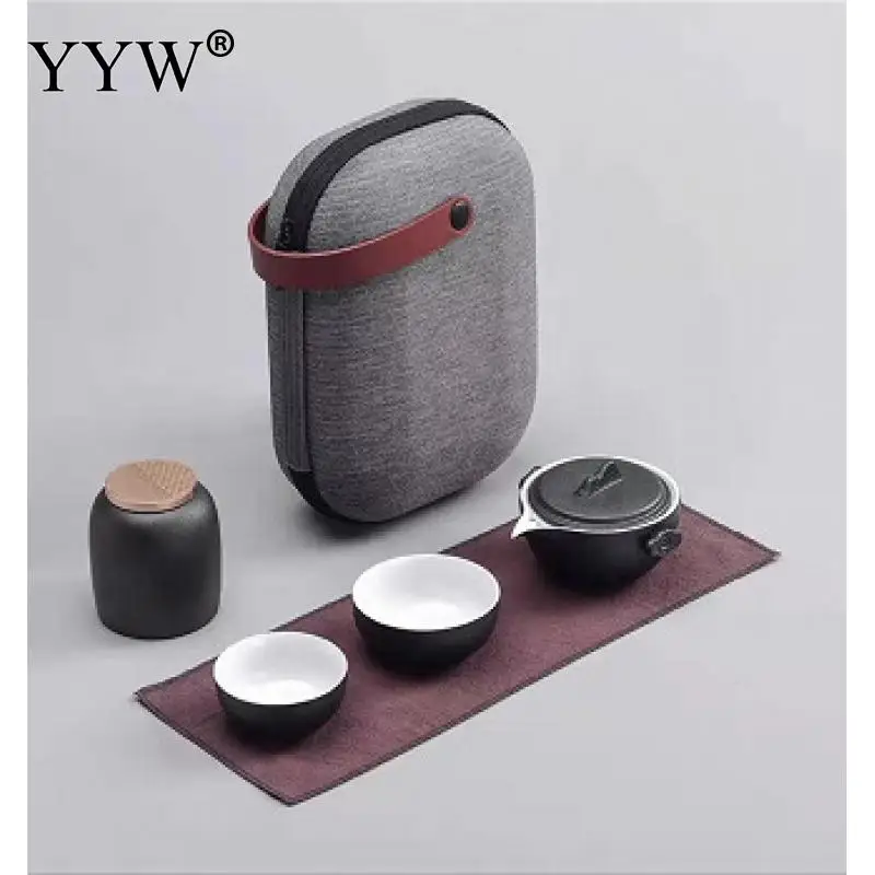 Tea Set Chinese Travel Kung Fu Teaware Ceramic Portable Teacup Porcelain Black/White Tea Cups Mug Of Tea Ceremony - Цвет: black  b