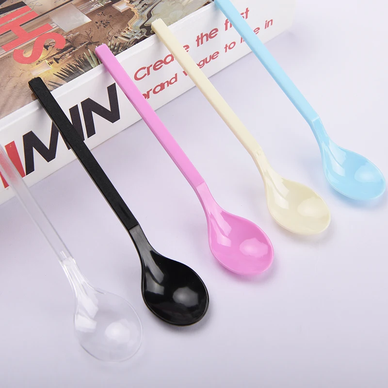 

5 pcs 13.5x2.8cm Plastic disposable spoons Tasting dessert mini Long handle Stirring Spoon Clear Yogurt Scoop Cake Ice Cream
