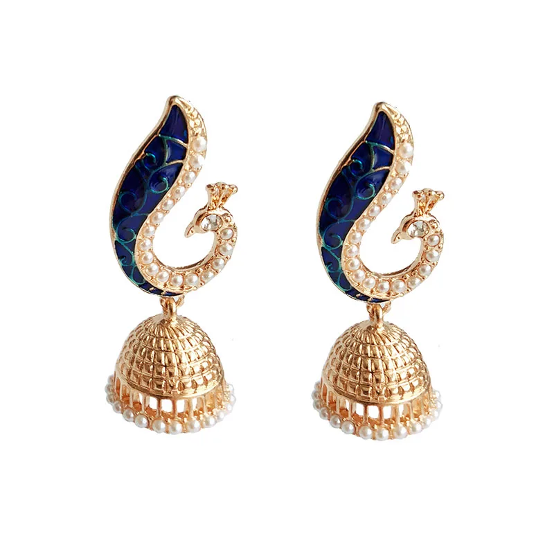 

India Bollywood Jhumka Earrings, Alloy Electroplating Artificial Pearls peacock Jhumki Chandelier Earrings Tribe Indian Bridal