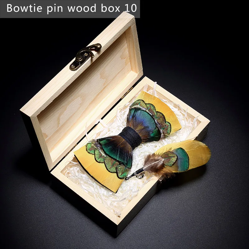 Bowtie pin woodbox10 JEMYGINS, дизайн, галстук-бабочка, перо, бант, изысканная ручная работа, Мужская брошь для галстука-бабочки, деревянная булавка, подарочный набор, Свадебная вечеринка - Цвет: Bowtie pin woodbox10