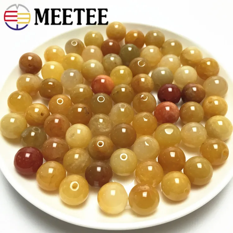 

Meetee 50pcs/lot Jade Quartzite Jade Scattered Pearl Natural Topaz Round Bead Accessories DIY Bead Series Decoration ZK5148