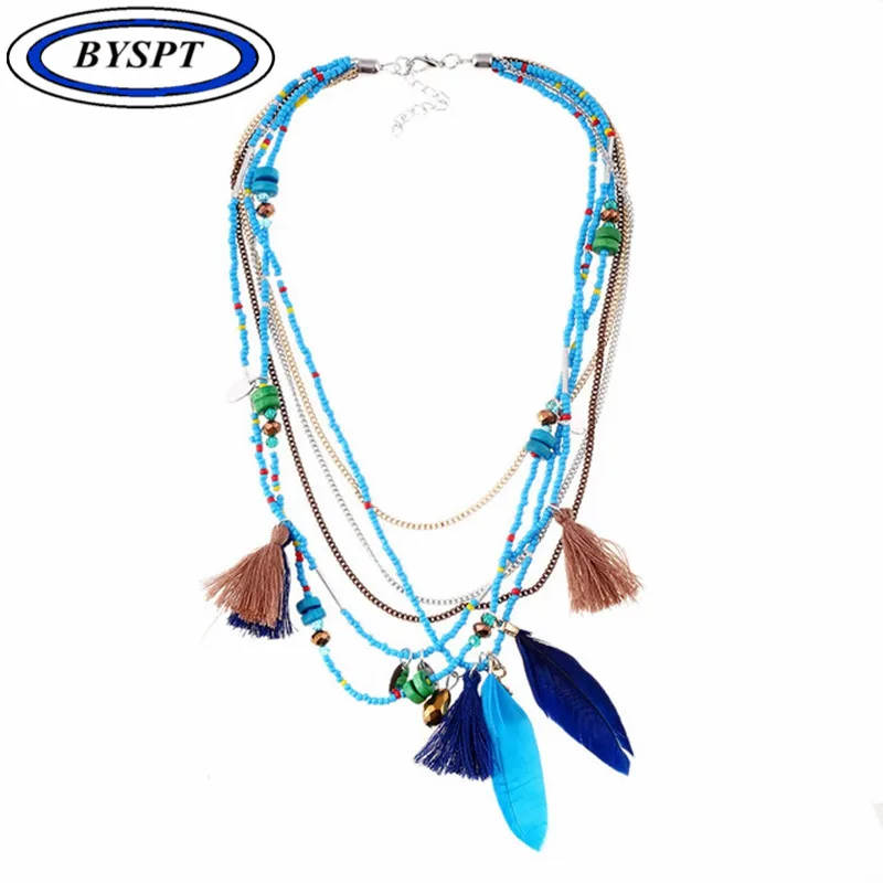 BYSPT Fashion Bohemia Feather Necklaces&Pendants African Seed Beads