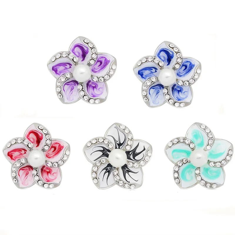 10pcs/lot New Flower Snap Button Jewelry Rhinestone Lotus Flower 18mm