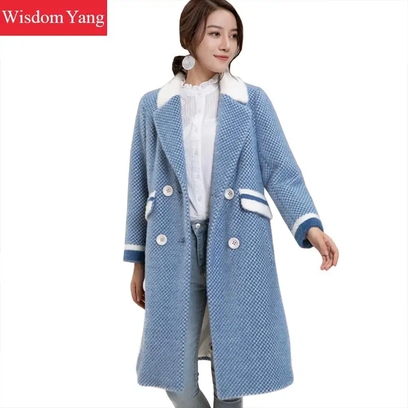 

Winter Warm Fleece Coat Black Blue Khaki Plaid Coat Womens Oversize Long Coat Trench Office Ladies Elegant Overcoat Outerwear