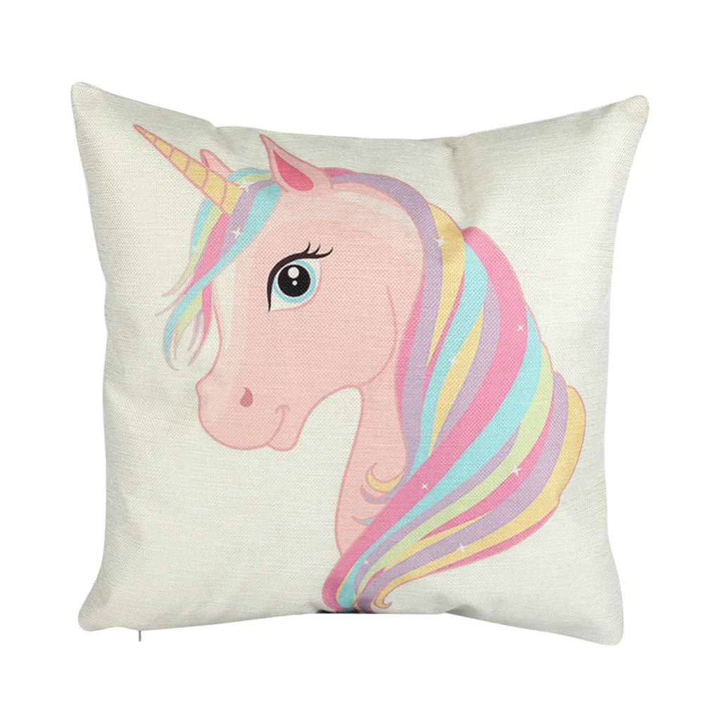 

New Coloured Einhorn Printed Pillow Cover 43x43CM Square Case Cotton Linen Throw Waist Neck Cushion Pillowcases Home Decoration