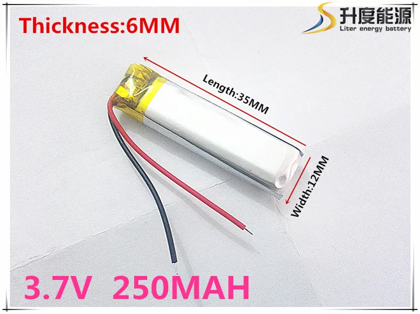 Полимерная батарея 250 mah 3,7 V 601235 умный дом MP3 колонки литий-ионный аккумулятор для DVR, gps, mp3, mp4, сотового телефона, разговора