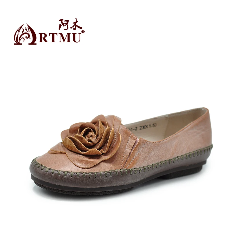 

Artmu Original Vintage Handmade Shoes Genuine Leather Leisure Comfortable Flat Handmade Flowers Shoes 301-2