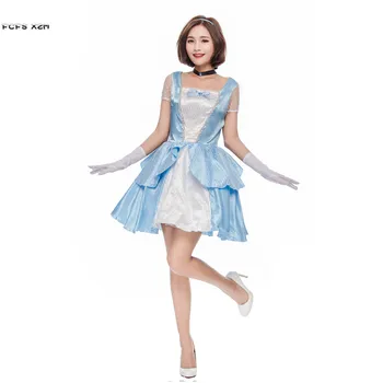 

Blue Women Halloween Cinderella Costumes Female Princess Cosplays Carnival Purim Masquerade Nightclub Bar Role play party dress