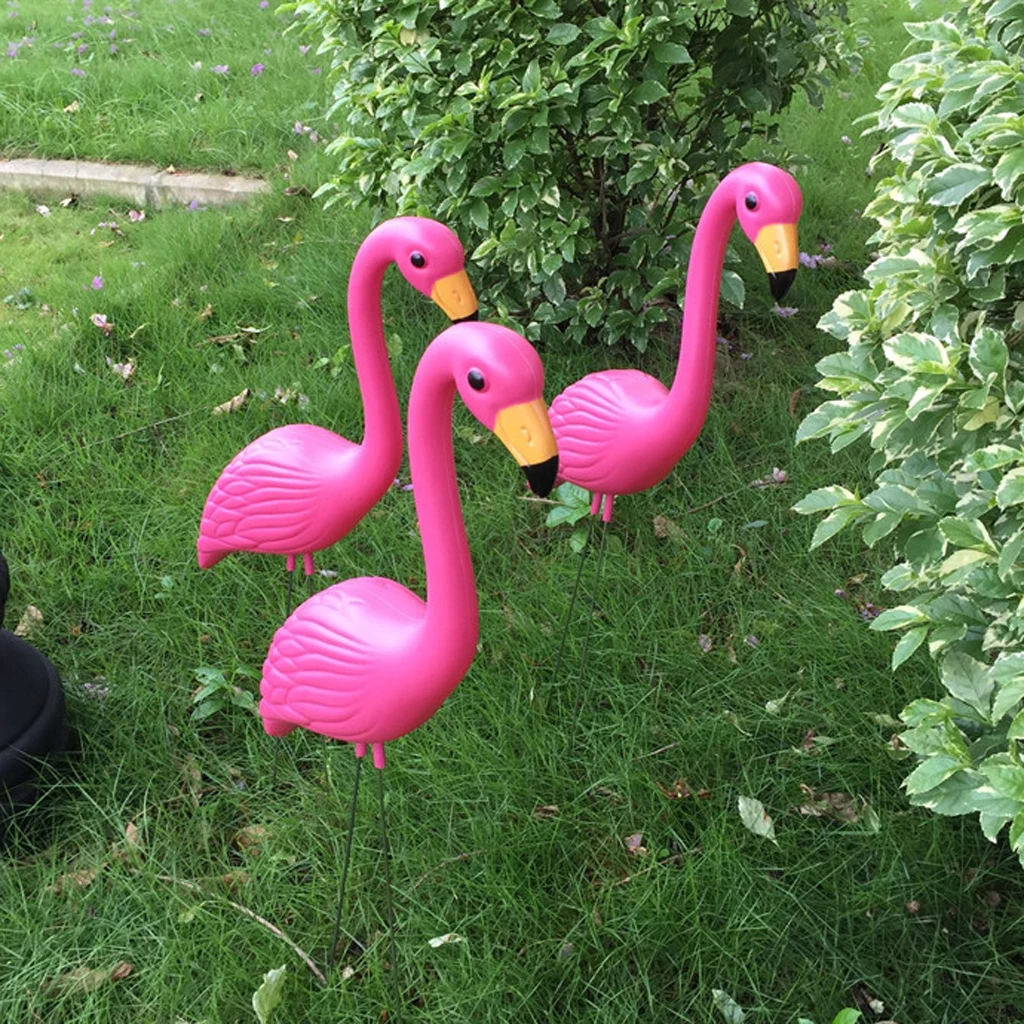4 Piece Set Lovely Plastic Flamingo Lawn Garden Party Grassland Ornament Art Decor