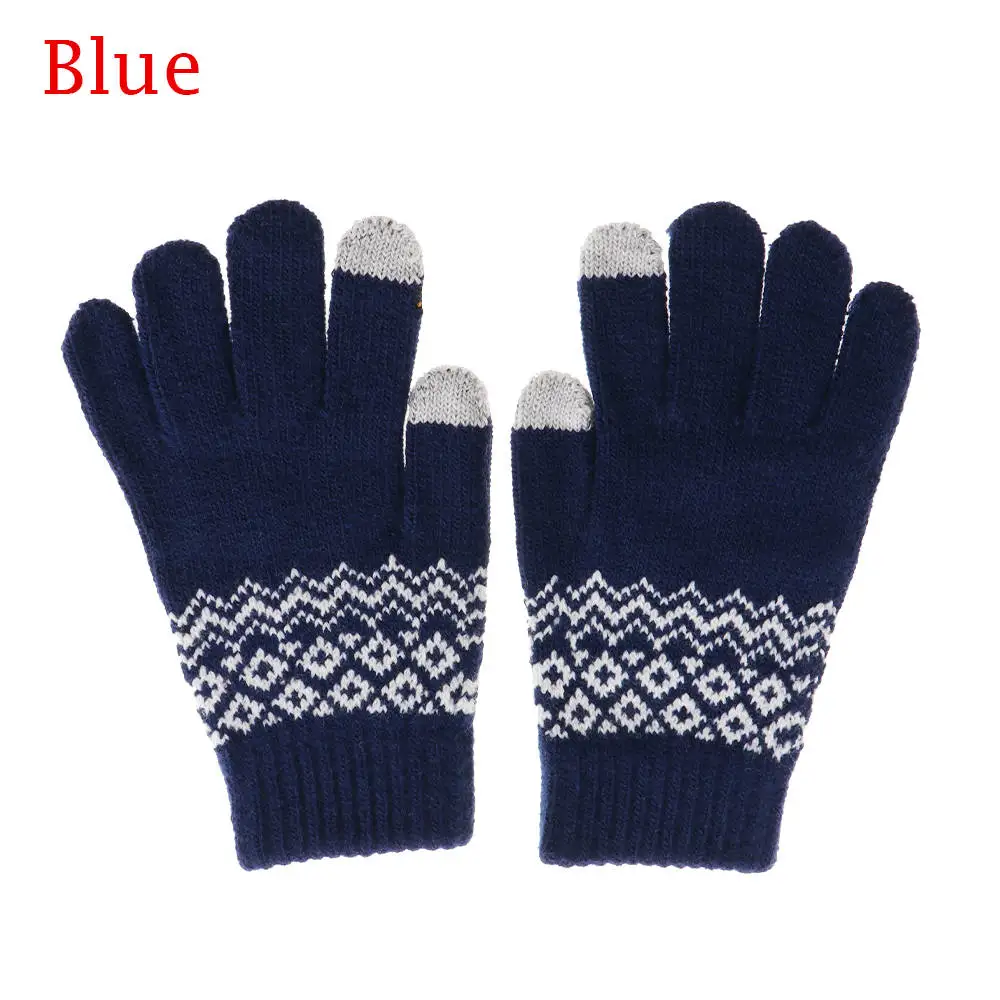 B-blue 1 пара, модные зимние перчатки, Вязанные шерстяные перчатки для девочек и женщин, утепленные варежки, шерстяные перчатки для мобильного телефона, новая распродажа - Цвет: B-blue