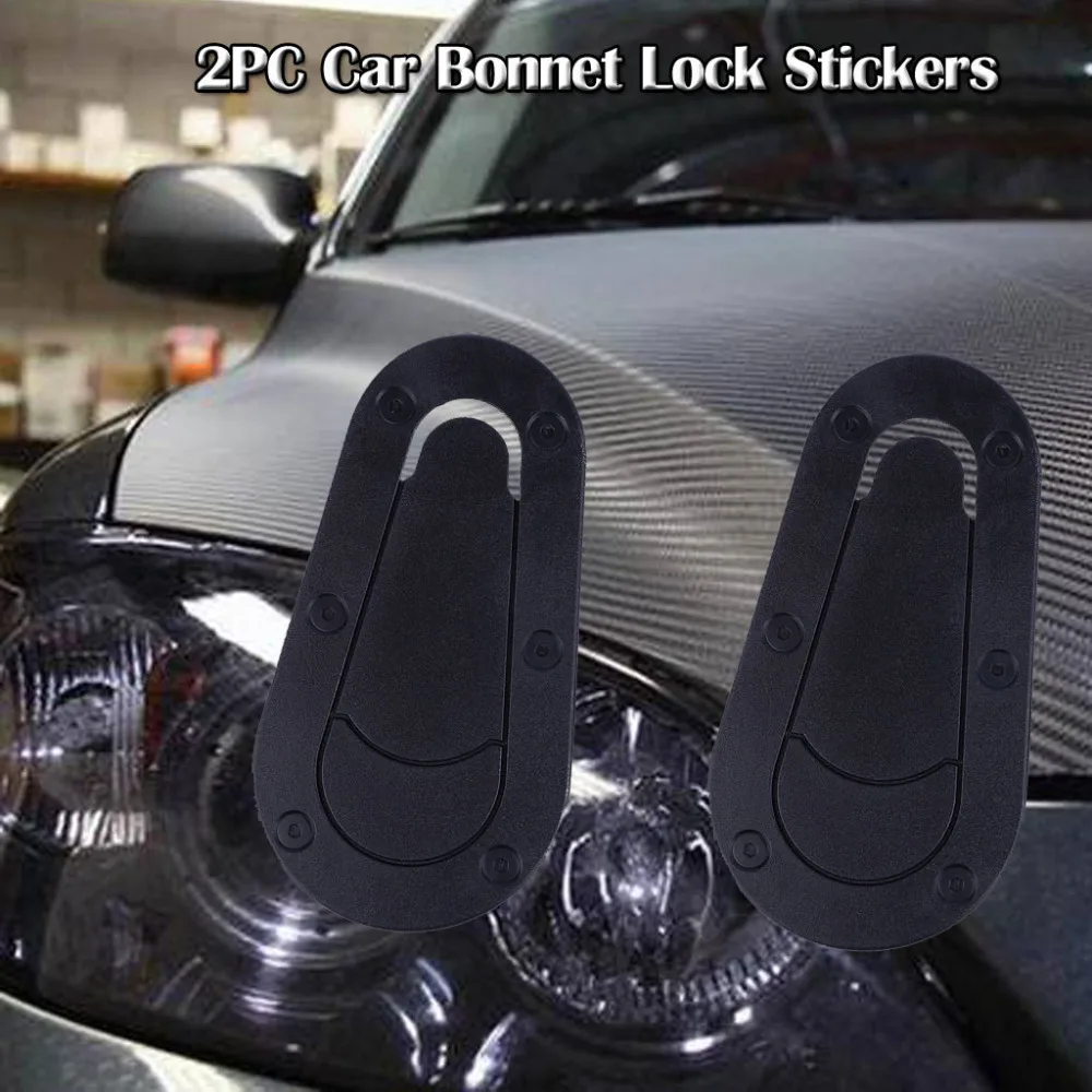 

2019 New Arrival 100% Brand New And High Quality New 2PC Car Bonnet Lock Stickers Black Decorative Lock Hood Decal Sticker