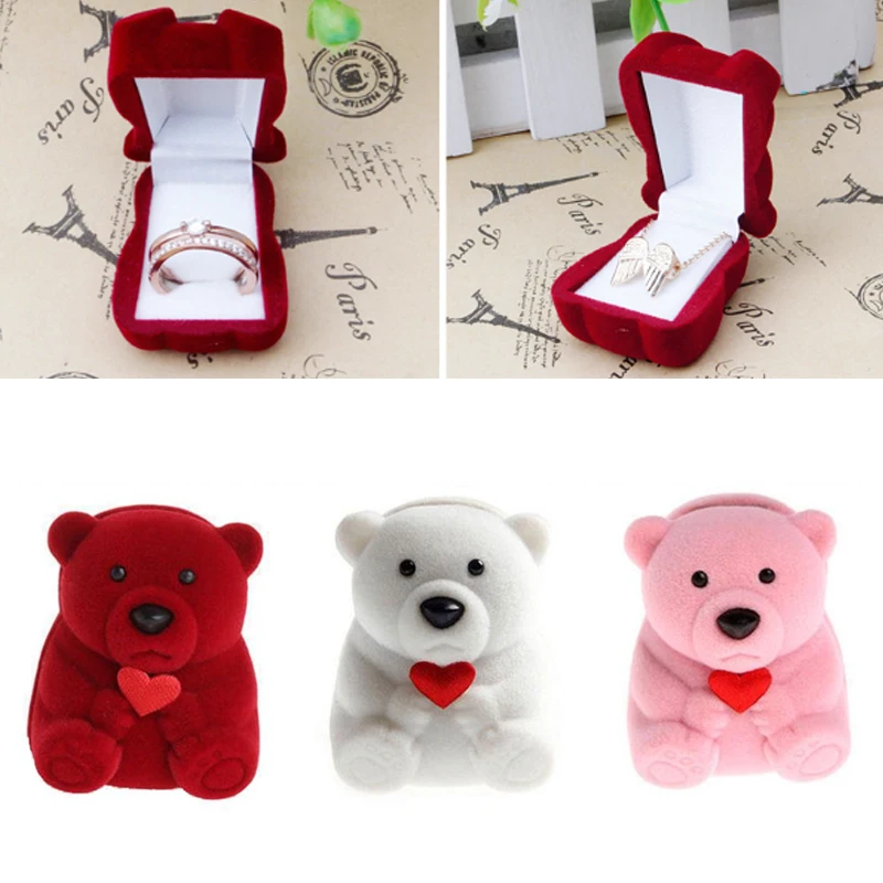 Mini Lovely Bear Jewelry Box Necklace Earrings Rings Box Cute Animal Jewelry Case Engagement Gift Box