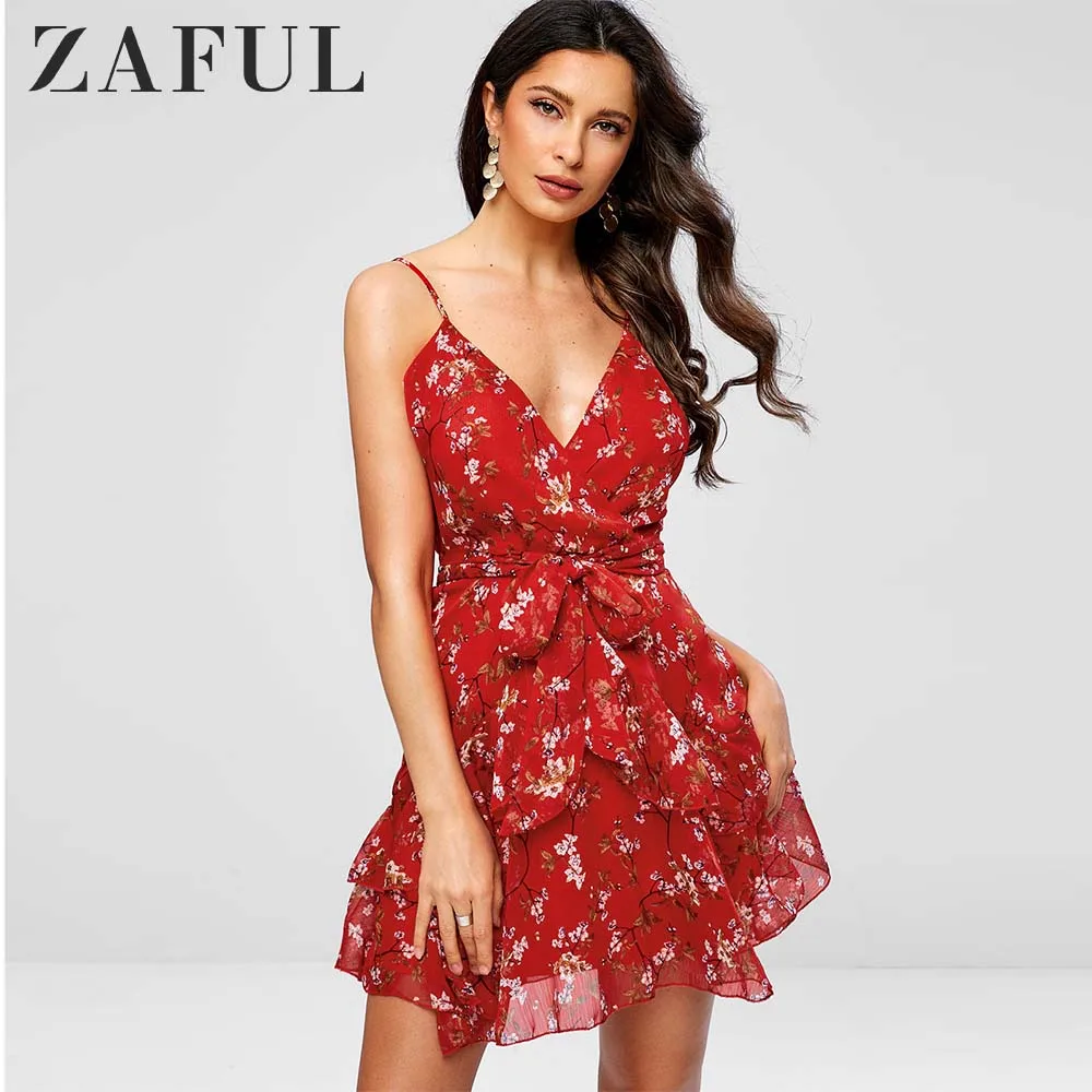 Женское платье на бретельках ZAFUL Красное Облегающее Платье трапециевидной формы
