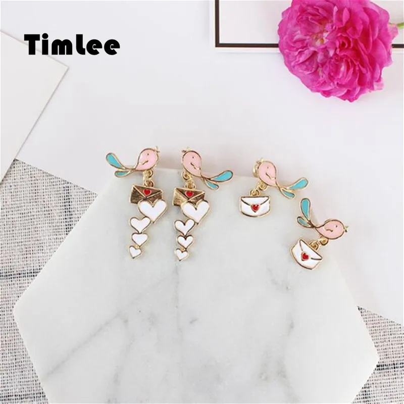 

Timlee E090 Little Bird Heart Envelope Drop earring Wholesale