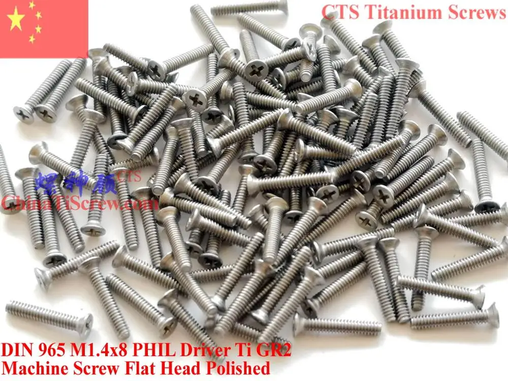 

Titanium screws M1.4x8 DIN 965 0# Phillips Driver Ti GR2 Polished 50 pcs