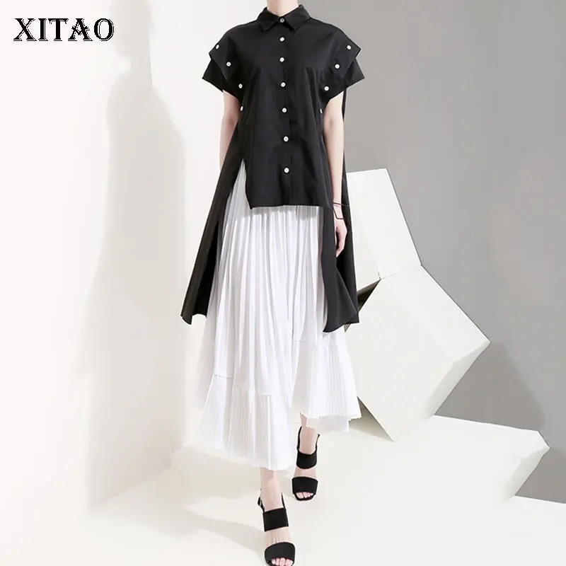 

XITAO Irregular Minority Blouse Women Korea Fashion New Turn Down Collar Wild Joker Temperament Button Single Breasted XJ1572
