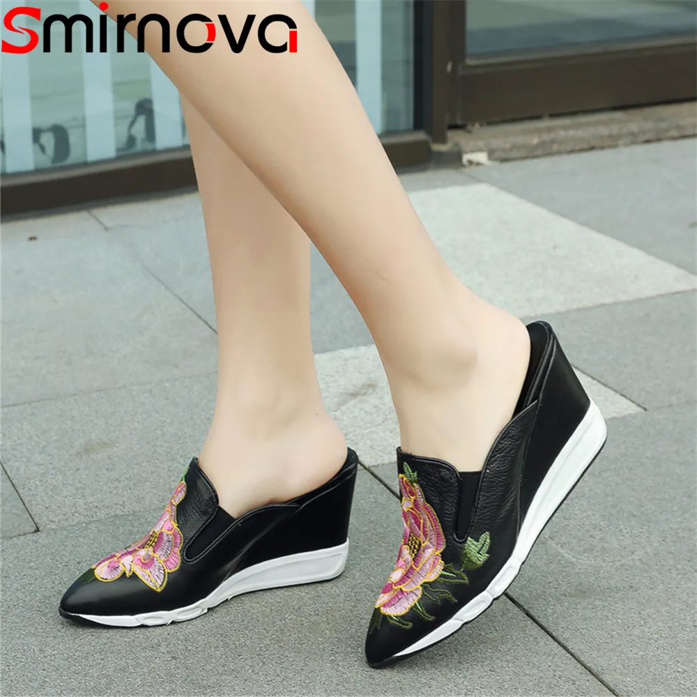 

Smirnova fashion pointed toe shallow summer shoes woman casual mules shoes wedges high heels sandals women genuine leather shoes