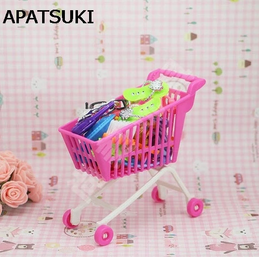 Kids Toy Dollhouse Mini Cute Supermarket Pretend Play Handcart Shopping Cart Mode Storage Accessores Toys for barbie Dolls