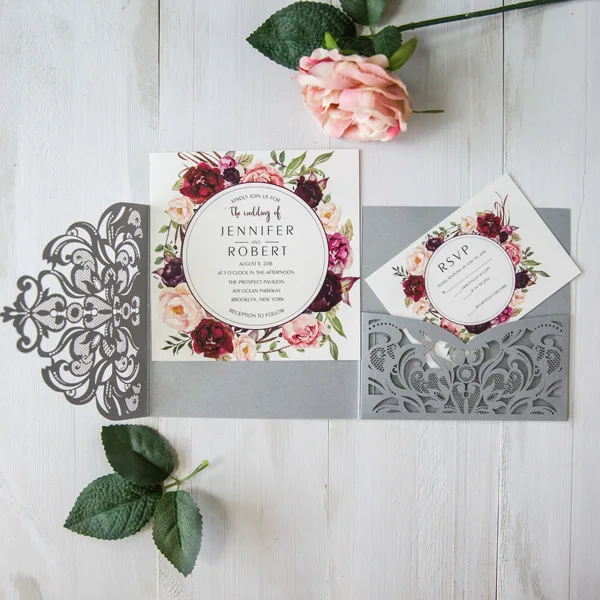 1pcs samples gray square flowers tri fold square customized paper