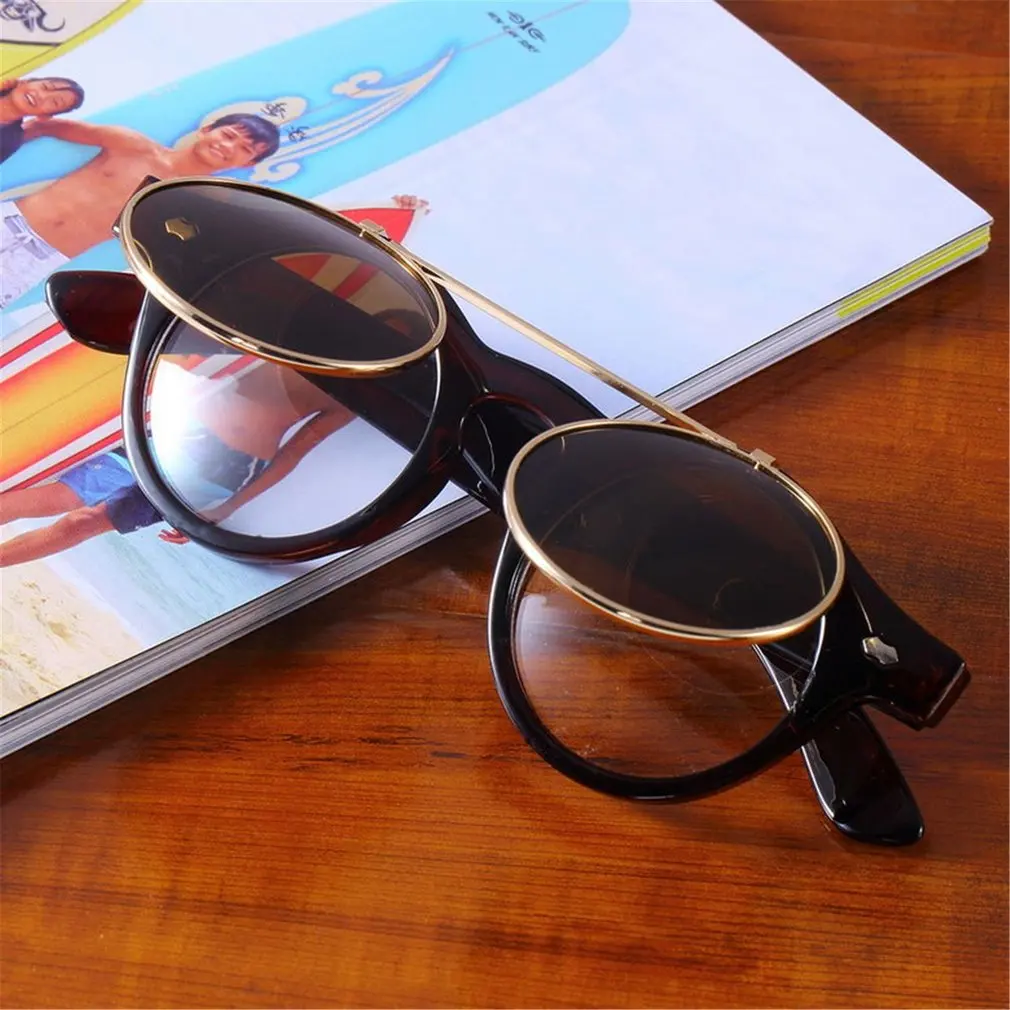 Retro Vintage Gothic Round Flip Up Sunglasses Steampunk Glasses Goggles 0cn
