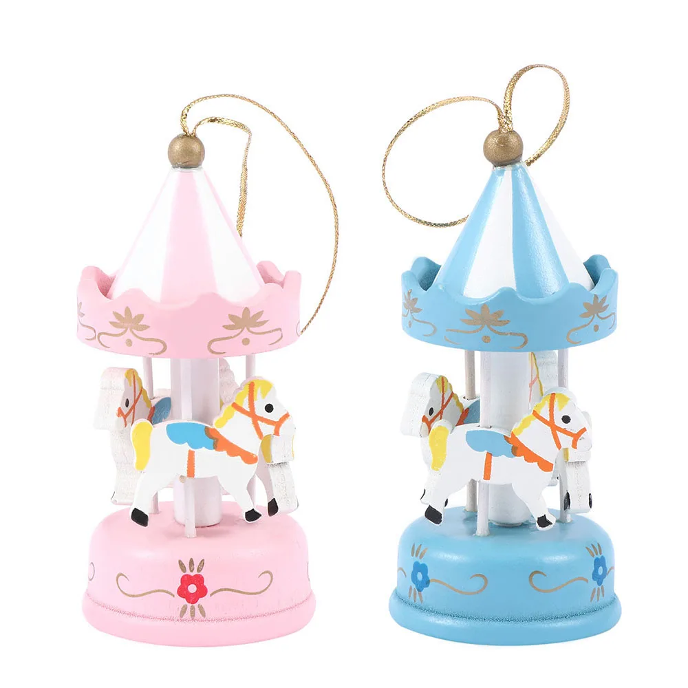 Mini Wood Carousel Pendant Kid Toys Gift Wooden Craft Ornaments Christmas Tree Decorations Desktop Home Ornaments 1pc