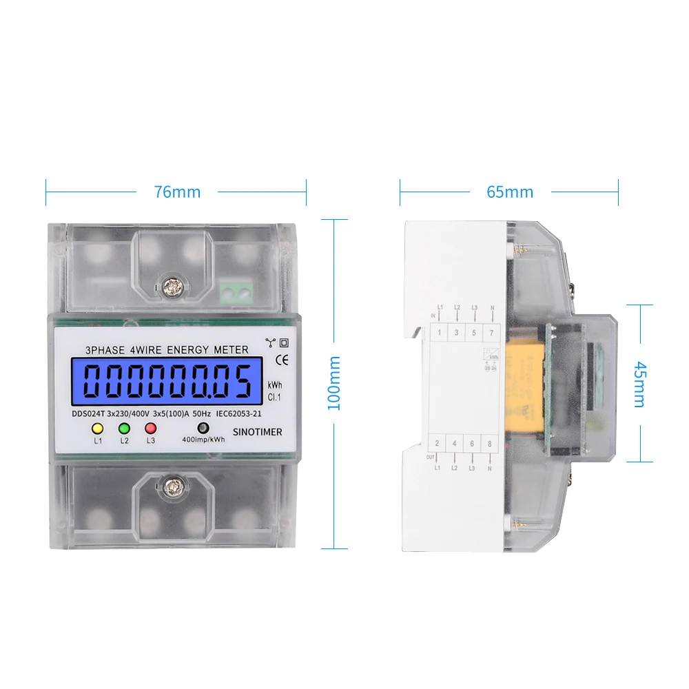 Din Rail 380 V 5-80A 3 фазы 4 провода электронный счетчик Мощность счетчик энергии ваттметр кВтч метр ЖК-дисплей подсветки с прозрачной крышкой