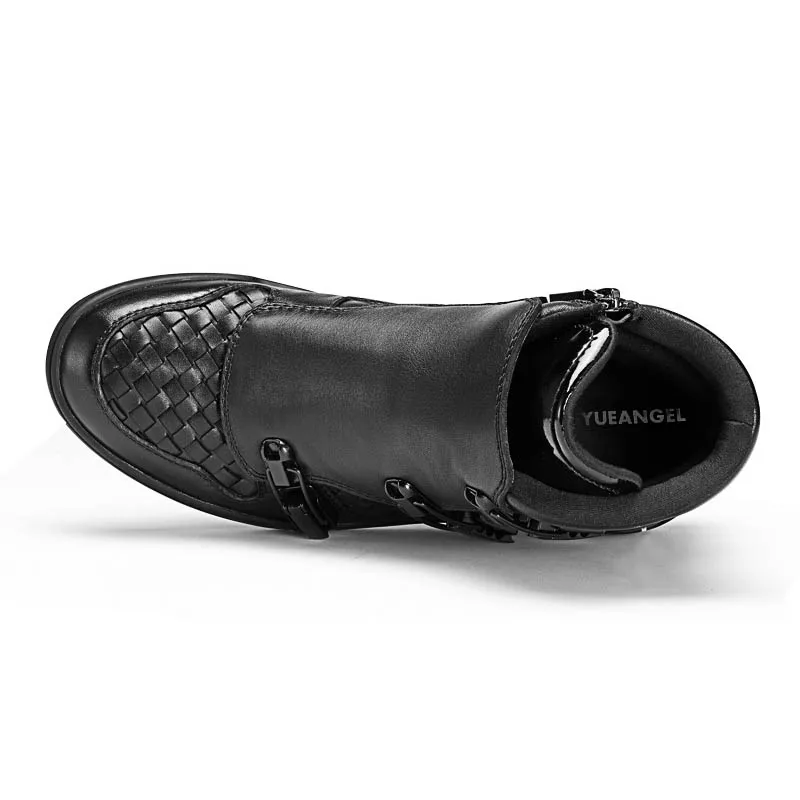 Altura Moda Invisível Sapatos Black Inverno Inglaterra Respirável Punk Masculina Leathe Cinta Fivela Casuais Nova Homens Zipper Estilo Genuine Vaca Do OavOZq