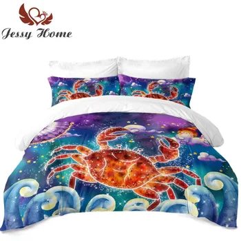 

3Pcs Bedding Set Constellation Cancer Coverlet Pillowcases Crab Bed Coverlet 100% Polyester Factory Wholesale