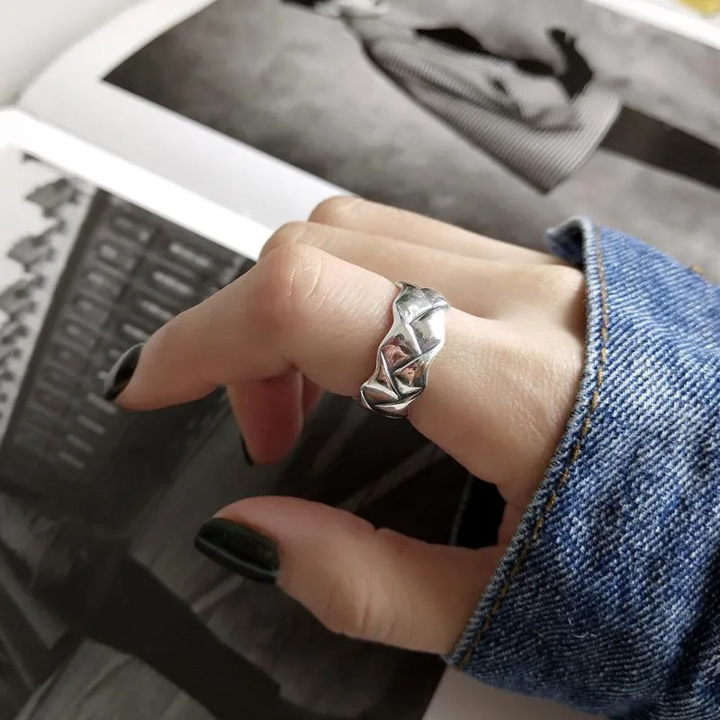 Увеличенные 925 пробы серебристый неправильной формы кольца для женщин девочек Открытый Античный палец регулируемые кольца корейская мода ювелирные изделия