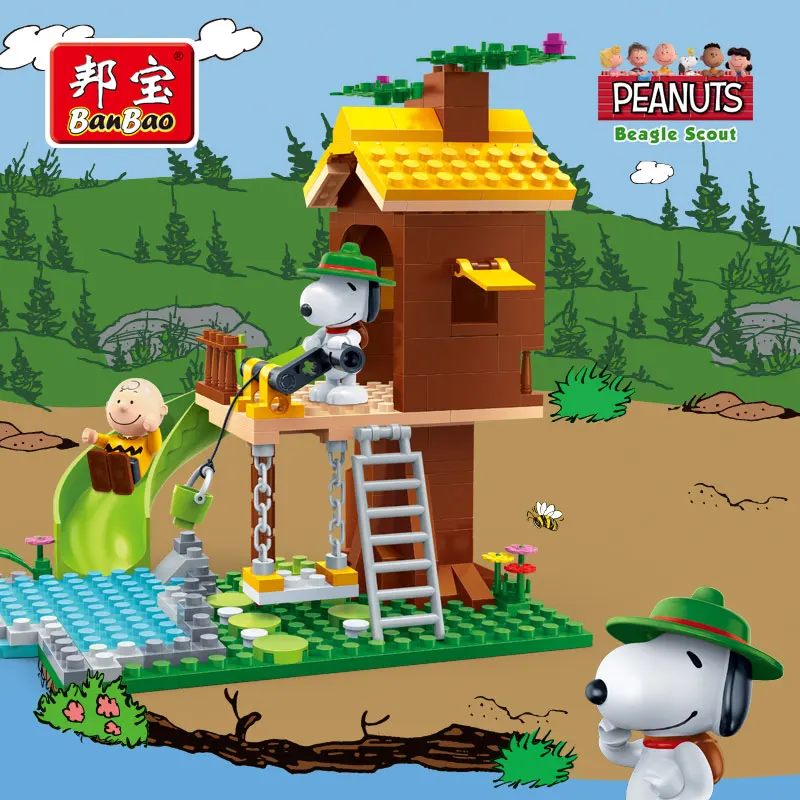 BanBao 7515 Hot Sale Snoopy IP Peanuts Figure Tree House with Slide Building Blocks Toys For Children Educational Model Bricks - Цвет: 7515 no original box