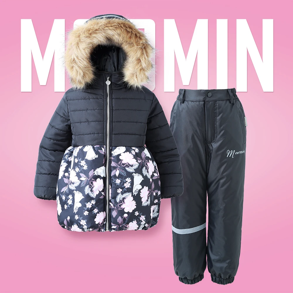 Moomin New Children Winter set Active Warm Turtleneck Winter Snowsuit waterproof Character outdoor girls clothes set Zipper