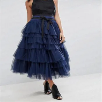 

Women Fashion Long Maxi Skirt Multi- layer Swing High Waist Casual Ruffles Skirt Ladies Solid Color Sweet Loose Summer Skirts