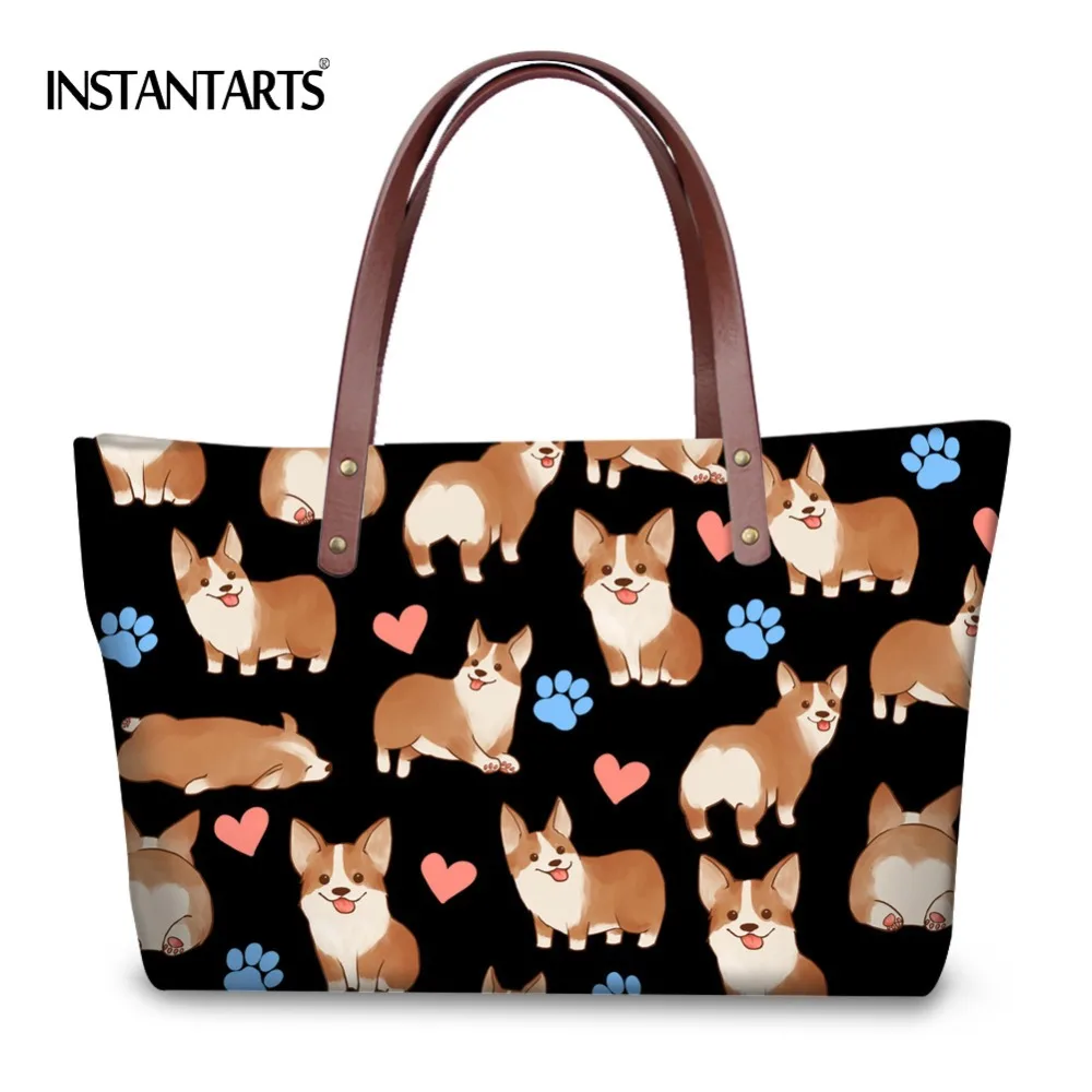 INSTANTARTS Women Large capacity Handbags Cute Dog Ladies Tote Shoulder Bags for Shopping