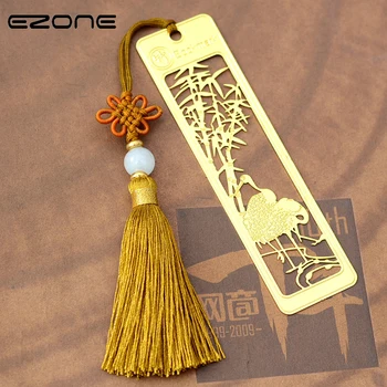 

EZONE 2Pcs/Set Metal Bamboo Bookmark With Chinese Knot Tassel Vintage Ethnic Style Bookmark Material Escolar School Supplies