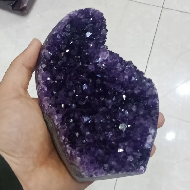 

DHXYB 1 piece Natural amethyst geode cluster from uruguary top quality dark purple amethyst large crystal stone Quartz decor