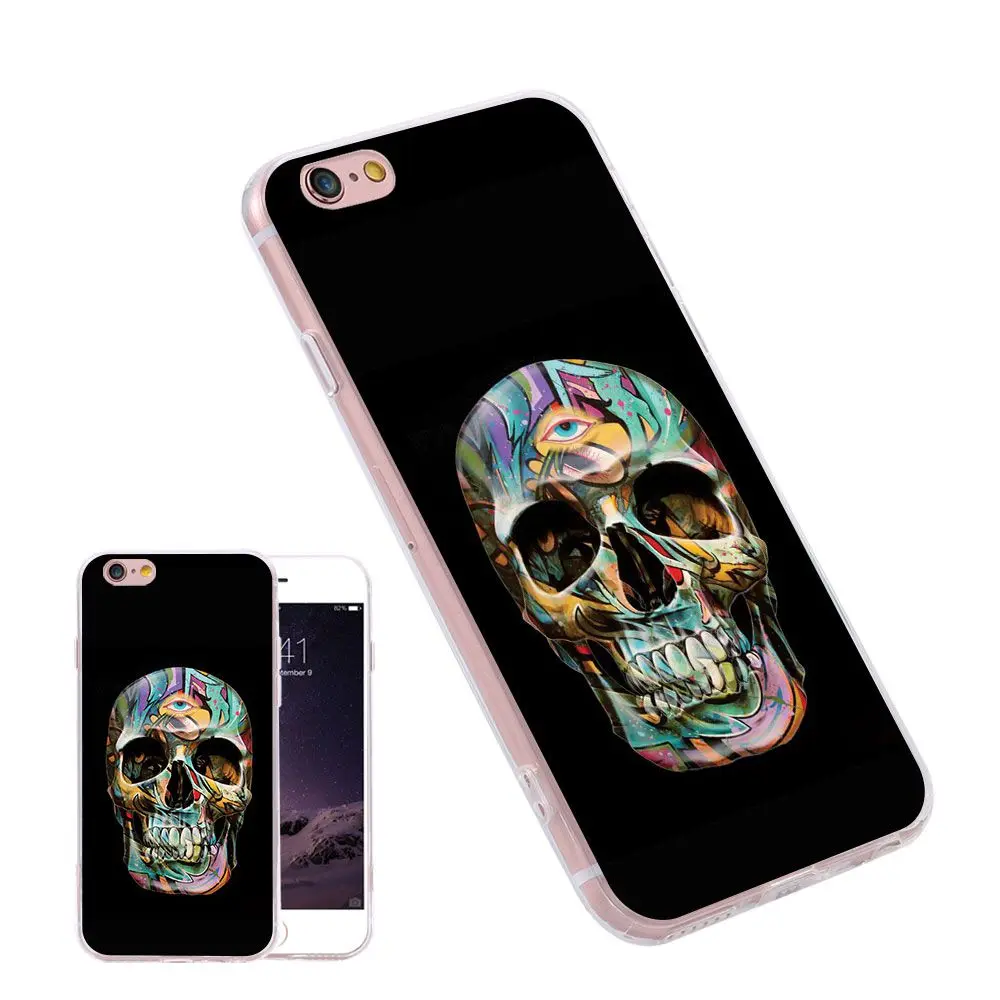 Case For Samsung S5 S6 S7 Edge Plus Note7 A7 J7 Colorful Skull Print Skin Silicone Rubber Phone Cases iPhone 7 6 6S 5s |