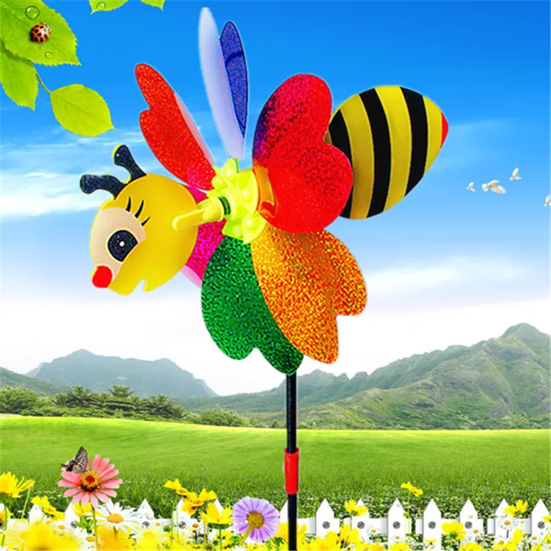 Мультфильм животных 3D Ветер Spinner красочные блестки пчелы ветряная мельница прекрасный пластик насекомых Открытый Сад Двор случайный прямая