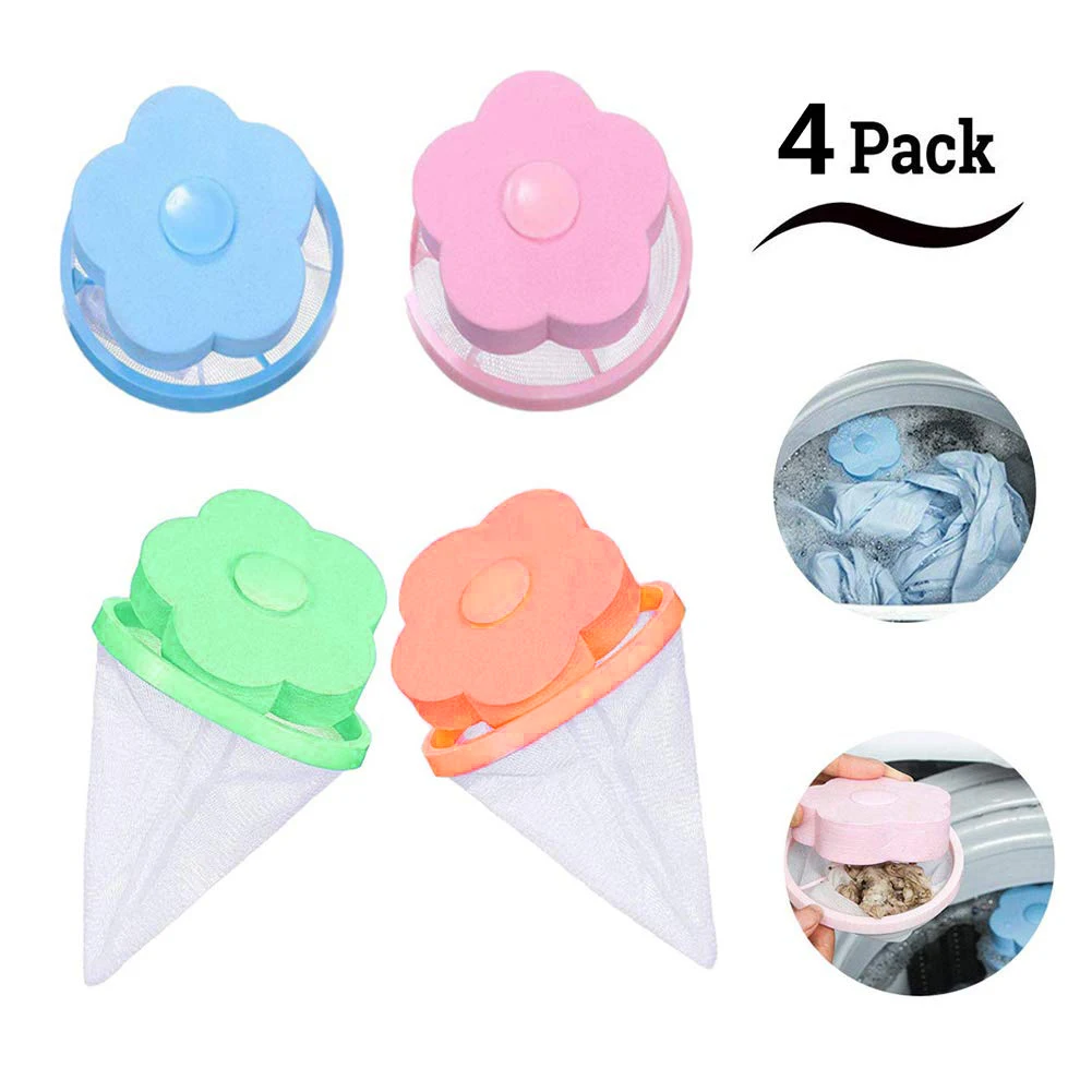 4Pcs/Pack Floating Pet Fur Catcher Filtering Hair Removal Device Wool Cleaning Supplies Washer Style Laundry Cleaning Mesh Bag