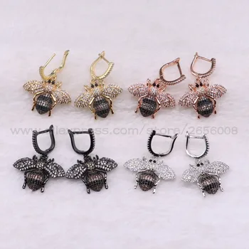 

Cute tiny Micro pave CZ Tiny Bugs insect drop earrings fly insect jewelry metal Bugs drop earrings gift for women 3067
