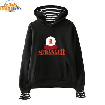 

2D Fake Two Piece Stranger Things Hoodies Women Long Sleeve Hooded Sweatshirt 2019 New Arrival Hot Sale Casual Trendy Streetwear