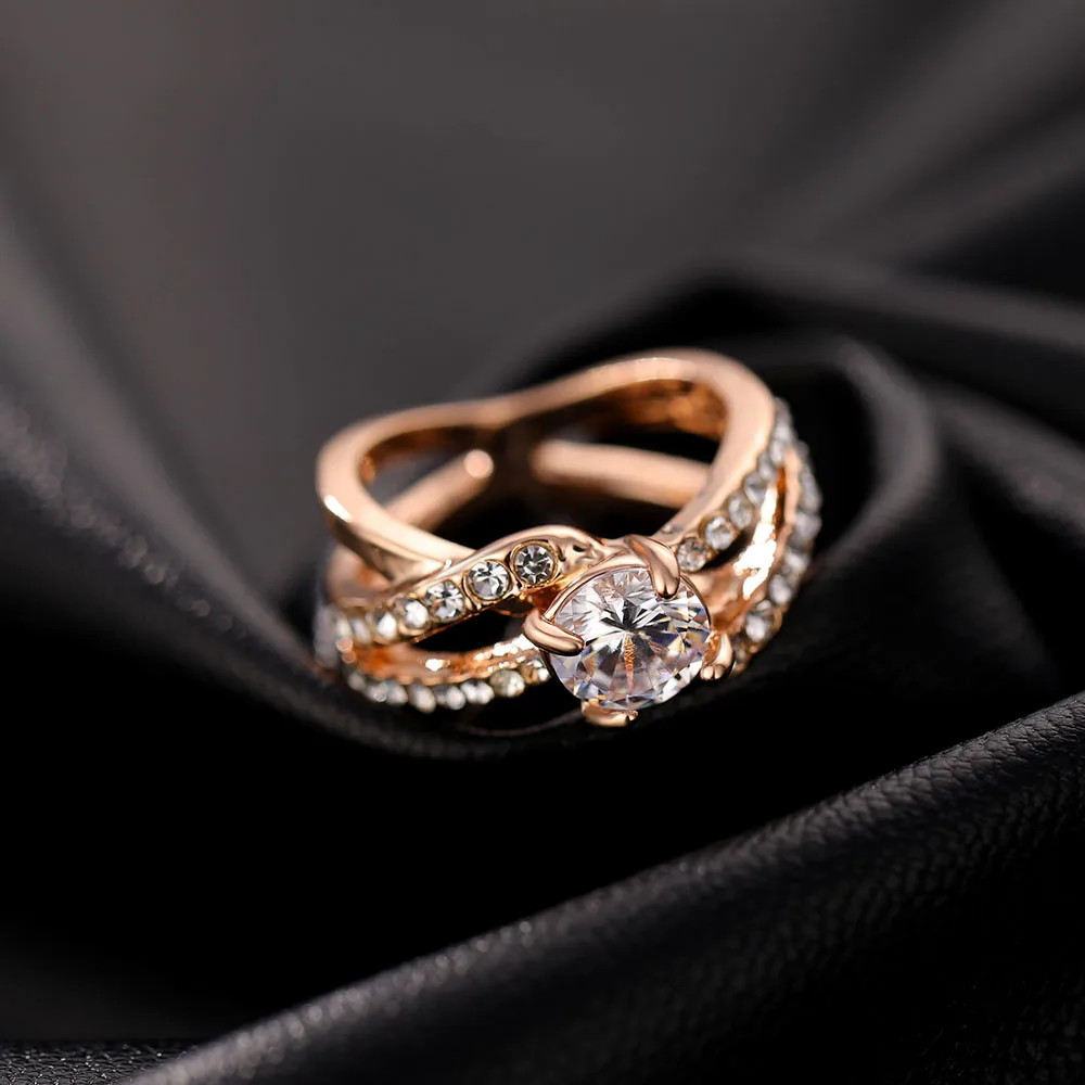 ALIUTOM Hot New Women Rose Gold Tone Wedding Ring Full Zircon Female Delicated Engagement Rings Jewelry Trendy