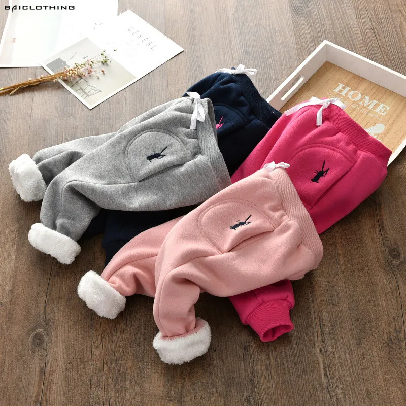 

2017 Winter Autumn Children Elastic Pants For Girls Embroidery Pants Kids Fleece Pants 90-130cm High Quality Hot Sales