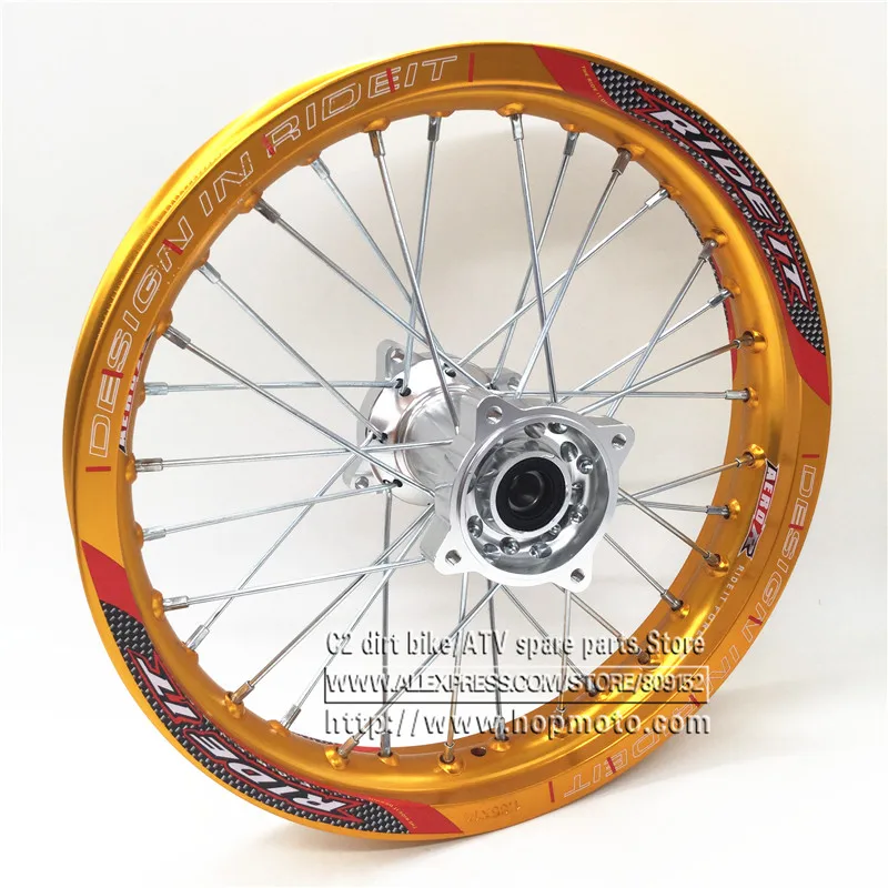 1.85 x 14inch Rear Rims Aluminum Alloy Disc Plate Wheel Rims Gold CNC Hub 14" 32 spoke for dirt bike pit bike wheel spare parts