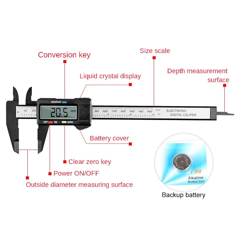 6 дюймов/150 мм ЖК-дисплей цифровых электронных углеродного волокна Верньер Штангенциркуль Микрометр измерительный инструмент