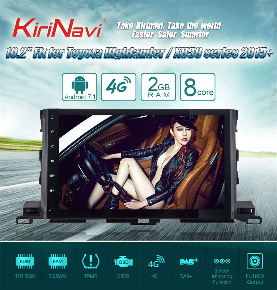 Top KiriNavi Octa Core Android 7.1 Car DVD GPS For Toyota Highlander Android Multimedia Audio Stereo Radio GPS Navigation WIFI BT 4G 0