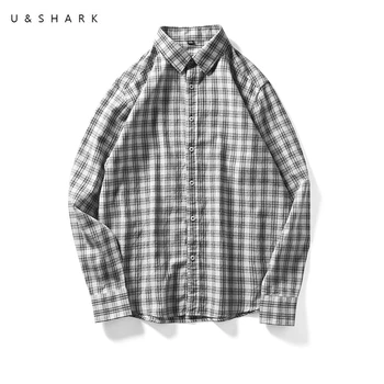 

U&SHARK 2018 Autumn Retro Style Black Plaid Shirt Mens Dress Shirts Long Sleeve 100% Cotton Checkered Casual Shirts Male Clothes