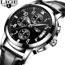 LIGE Men Casual Leather Business Clock Mens Watches Top Luxury Quartz Wrist Watch Men Sport Waterproof Chronograph Montre Homme