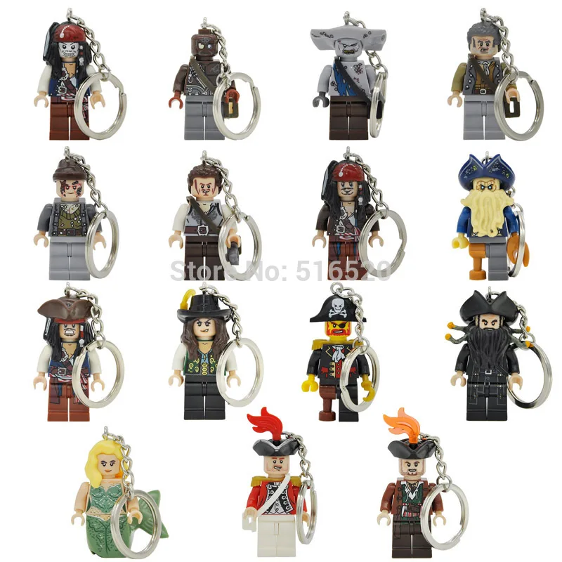 

Pirates of the Caribbean Jack Sparrow Figure Keychain Davy Jones Salazar Barbossa Key Chain Ring DIY Building Blocks Bricks Toys