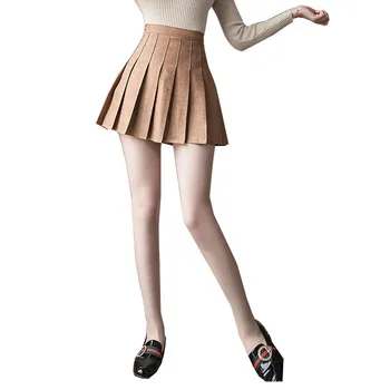 

2018 Autumn And Winter Suede Casual Fashion Cute School Japan Pleated Female Short Skirts / Black Mini skirt for womens