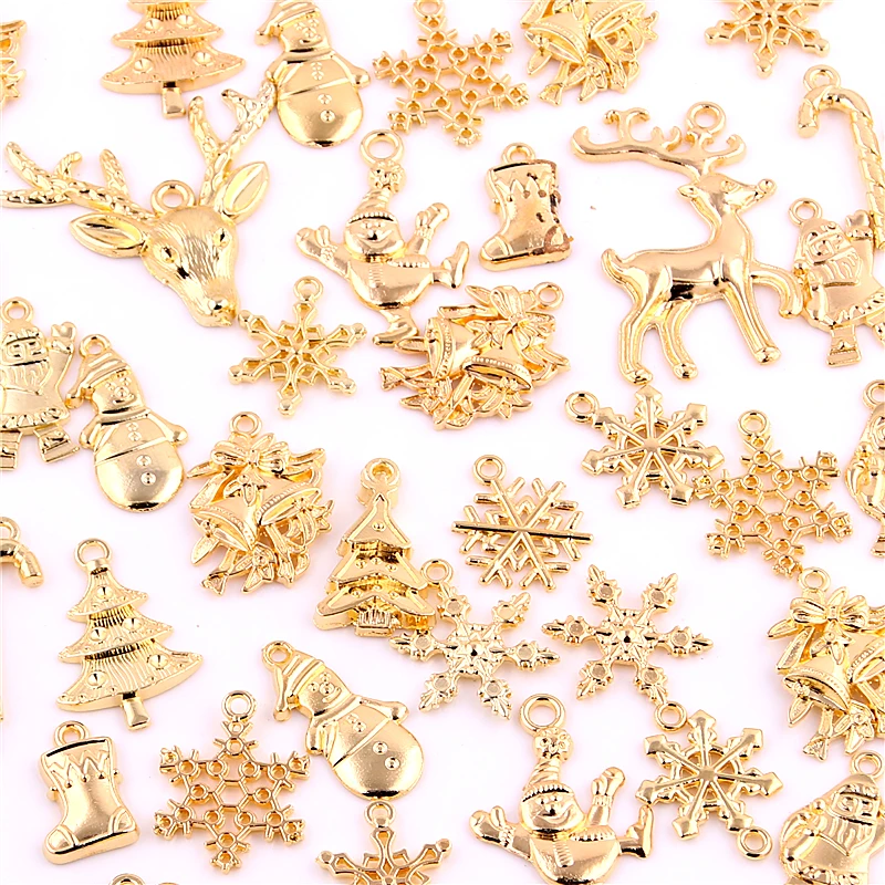 

50pcs Mixed Gold Plated Christmas Boot Snowman Boot Snowflake Charms Pendants Jewelry Making Accessories DIY 0977